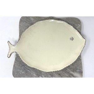 Beige Fish Shaped Ceramic Platter Serving 13.5” x 9” MER du SUD Brand